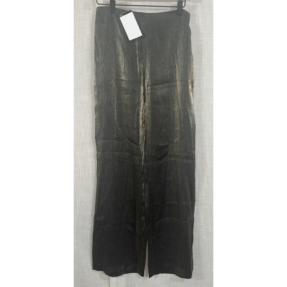 NWT MNG Gold Metallic Trousers Pants Women's Size 6 NEW‎ Wide Leg Black